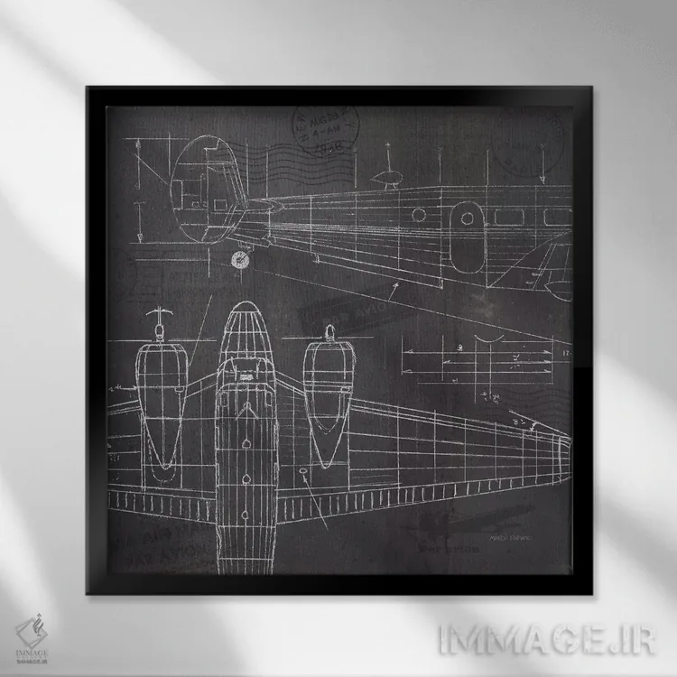 تابلو دکوراتیو نقشه فنی هواپیما ۲ اثر مارکو فابیانو - نمای قابدار مشکی