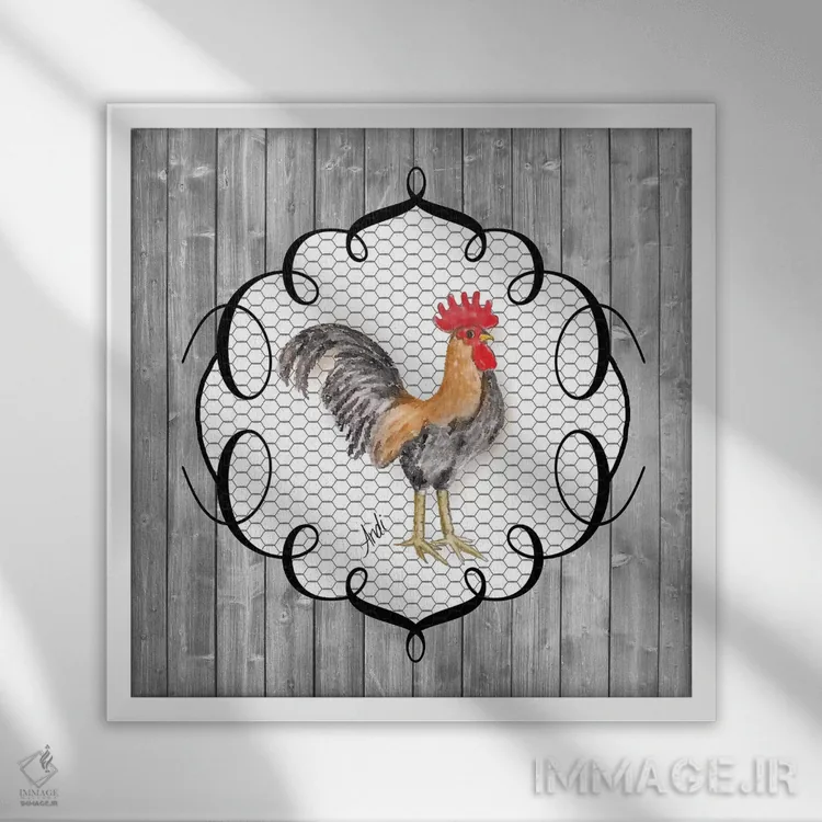 تابلو مدرن خروس روی لانه ۱ اثر اندی متز - نمای قابدار سفید