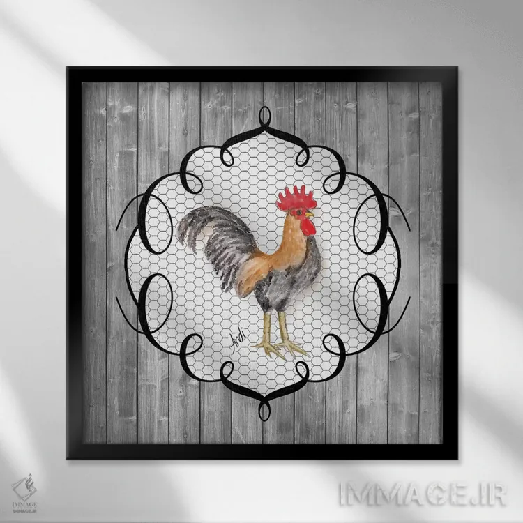 تابلو مدرن خروس روی لانه ۱ اثر اندی متز - نمای قابدار مشکی