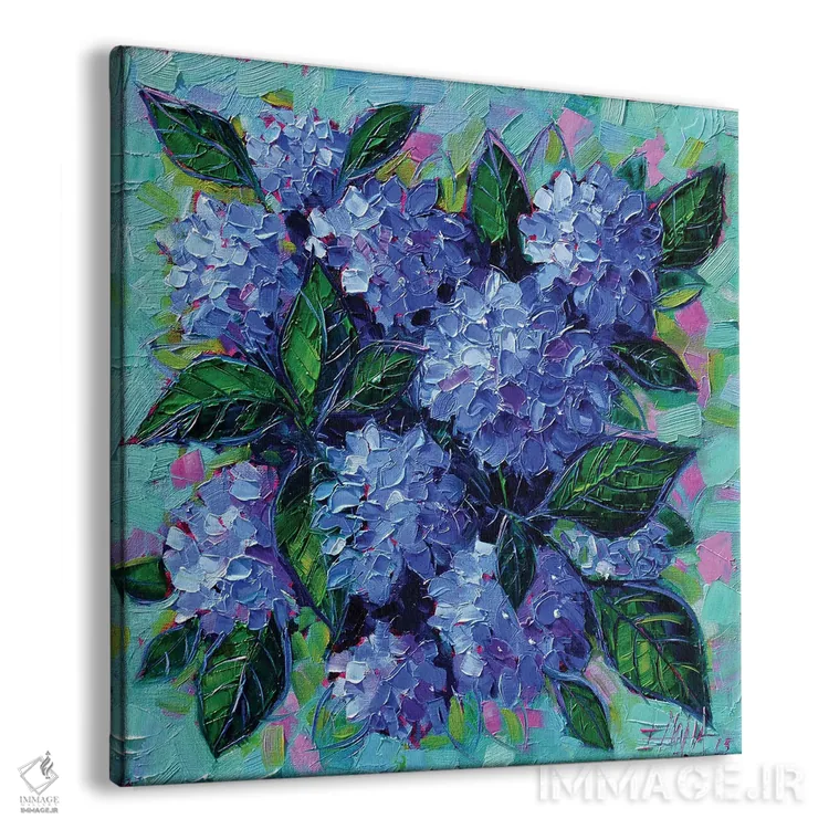 تابلو انتزاعی هورتانسیاهای آبی اثر مونا ادولسکو - نمای پرسپکتیو محصول