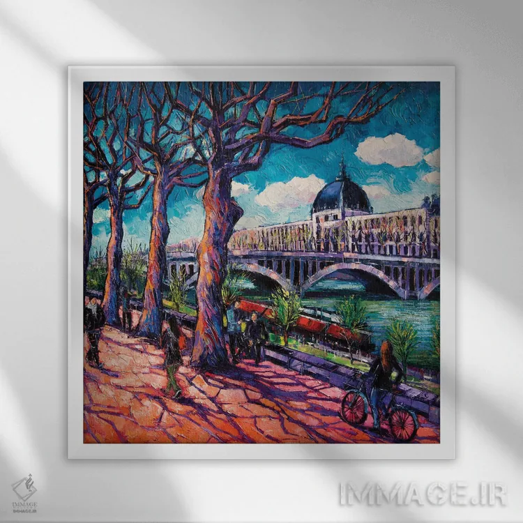 تابلو دکوراتیو پیاده روی در کنار رون اثر مونا ادولسکو - نمای قابدار سفید