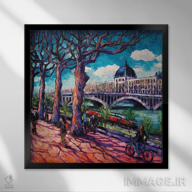 تابلو دکوراتیو پیاده روی در کنار رون اثر مونا ادولسکو - نمای قابدار مشکی