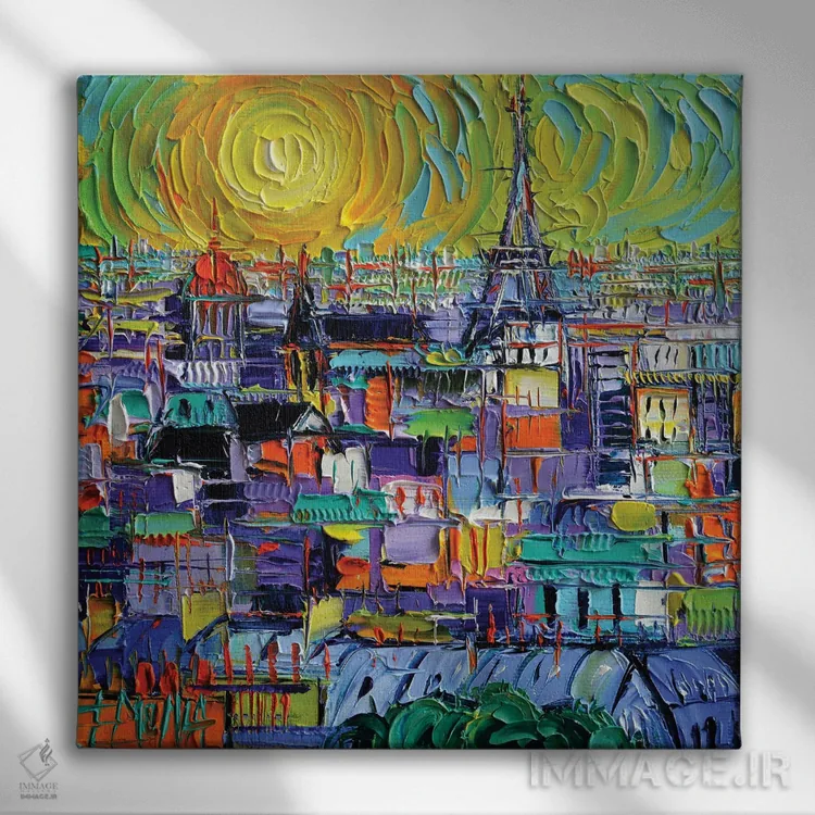 تابلو دکوراتیو نمای پاریس از برج های نوتردام اثر مونا ادولسکو - نمای روبهرو روی دیوار