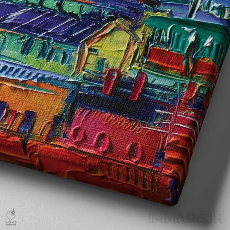 تابلو دکوراتیو نمای پشت بام های پاریس از پمپیدو اثر مونا ادولسکو - نمای نزدیک بافت بوم