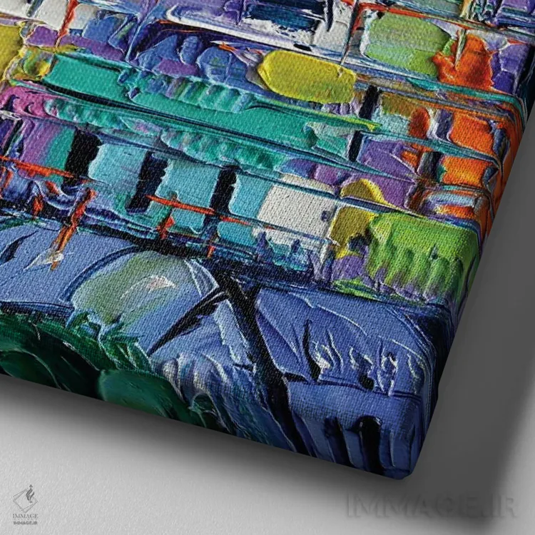 تابلو دکوراتیو نمای پاریس از برج های نوتردام اثر مونا ادولسکو - نمای نزدیک بافت بوم