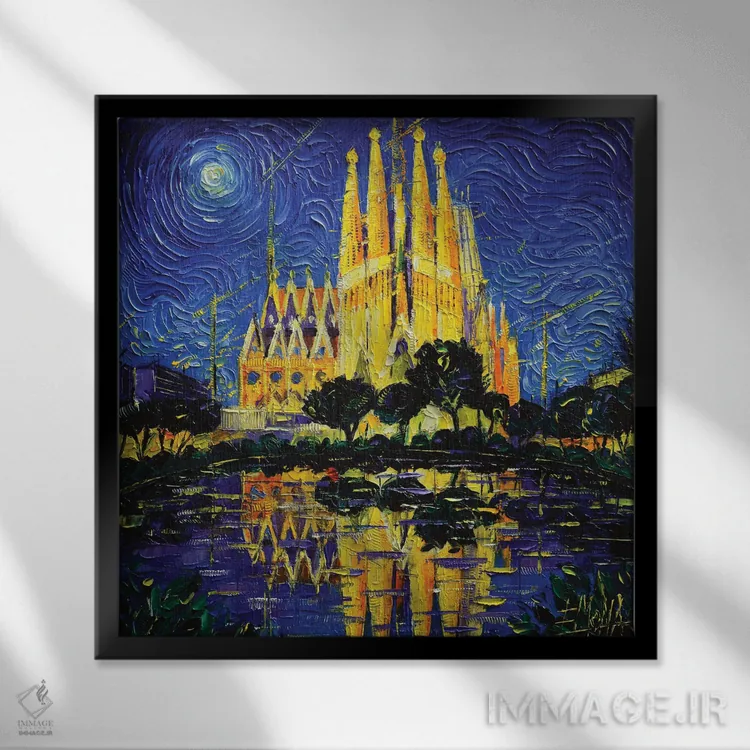 تابلو دکوراتیو ساگرادا فامیلیا بارسلونا اثر مونا ادولسکو - نمای قابدار مشکی