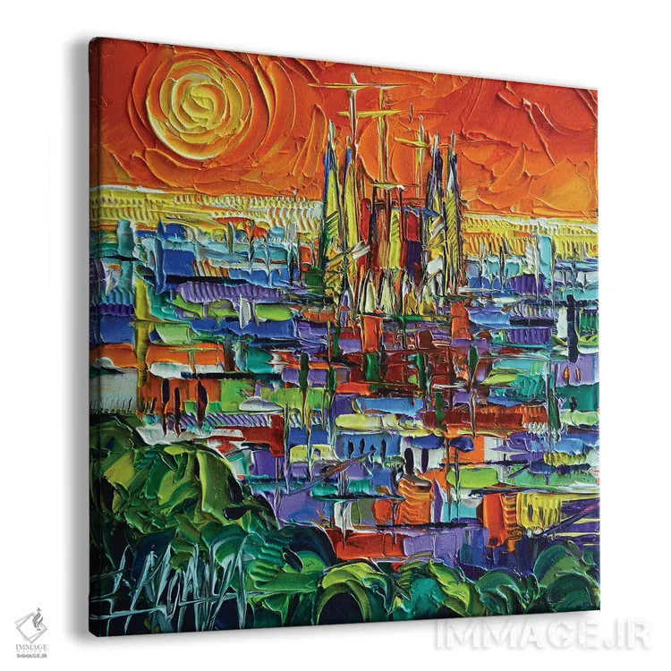تابلو دکوراتیو منظره بارسلون اثر مونا ادولسکو - نمای پرسپکتیو محصول