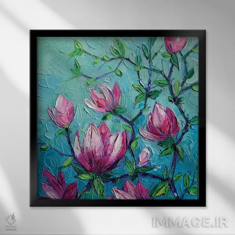 تابلو دکوراتیو مگنولیاها اثر مونا ادولسکو - نمای قابدار مشکی