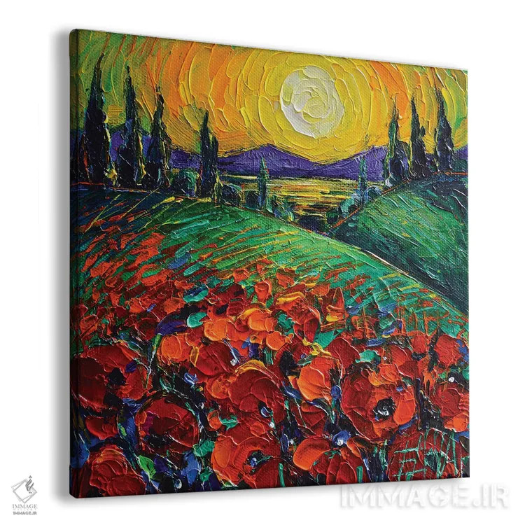 تابلو دکوراتیو غروب منظره شقایق ها اثر مونا ادولسکو - نمای پرسپکتیو محصول