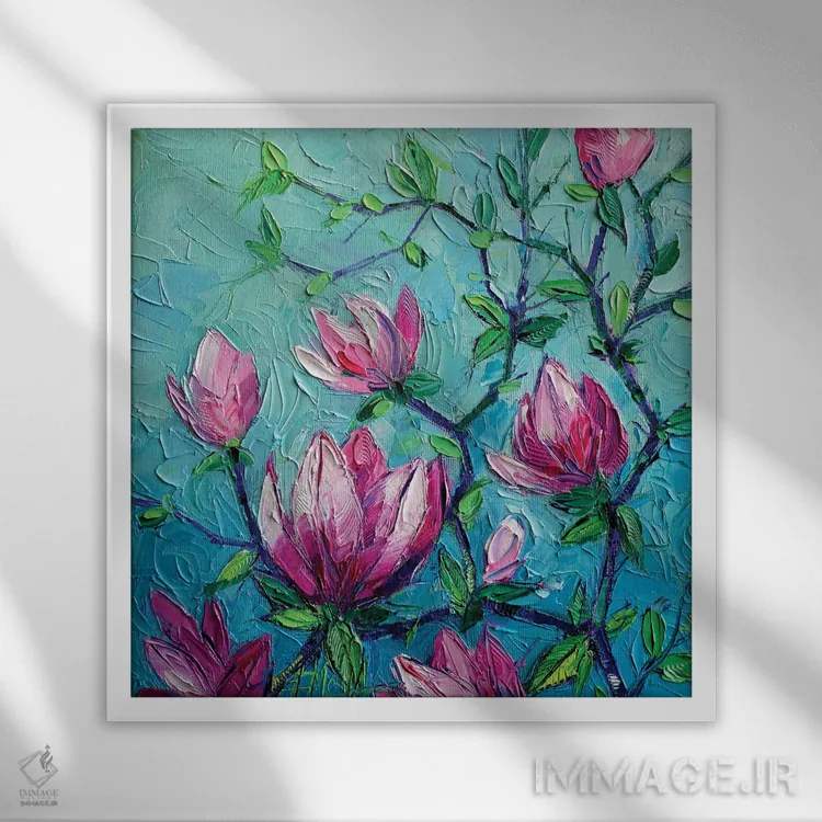 تابلو دکوراتیو مگنولیاها اثر مونا ادولسکو - نمای قابدار سفید