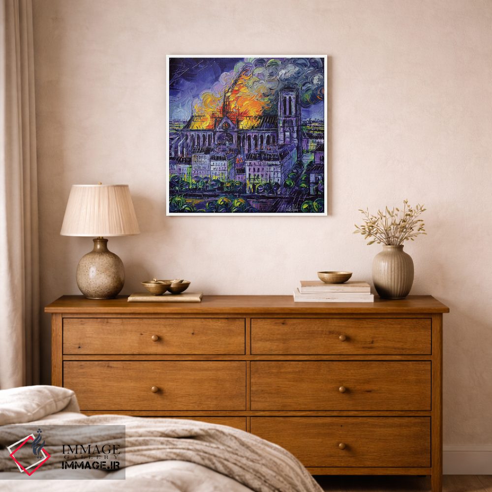 تابلو دکوراتیو آتش سوزی نوتردام پاریس اثر مونا ادولسکو - D1W