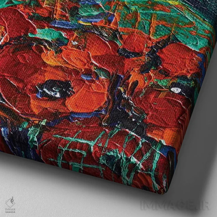 تابلو دکوراتیو غروب منظره شقایق ها اثر مونا ادولسکو - نمای نزدیک بافت بوم