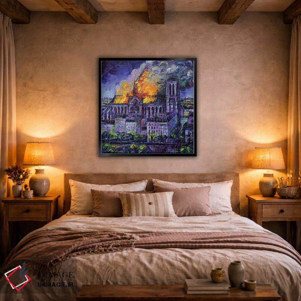 تابلو دکوراتیو آتش سوزی نوتردام پاریس اثر مونا ادولسکو - D4B