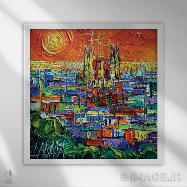 تابلو دکوراتیو منظره بارسلون اثر مونا ادولسکو - نمای قابدار سفید