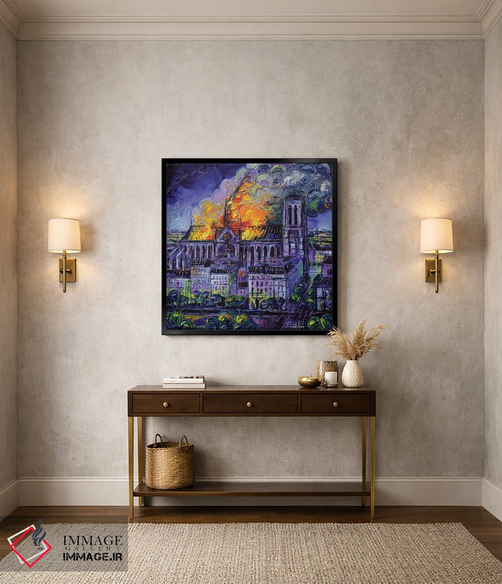 تابلو دکوراتیو آتش سوزی نوتردام پاریس اثر مونا ادولسکو - D5B