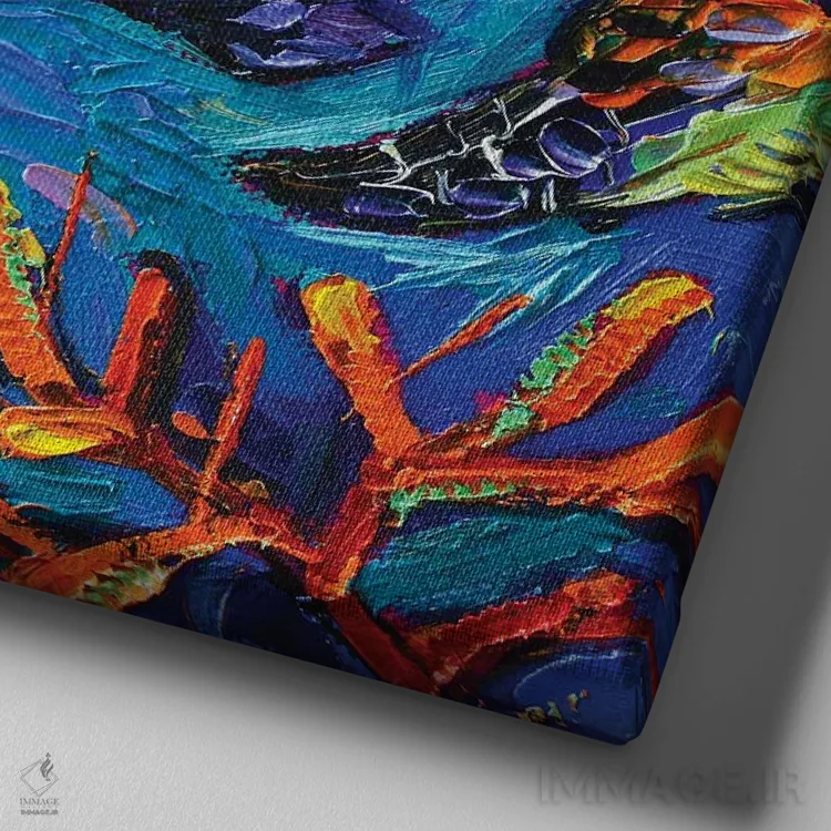 تابلو دکوراتیو لاک پشت رنگارنگ اثر مونا ادولسکو - نمای نزدیک بافت بوم