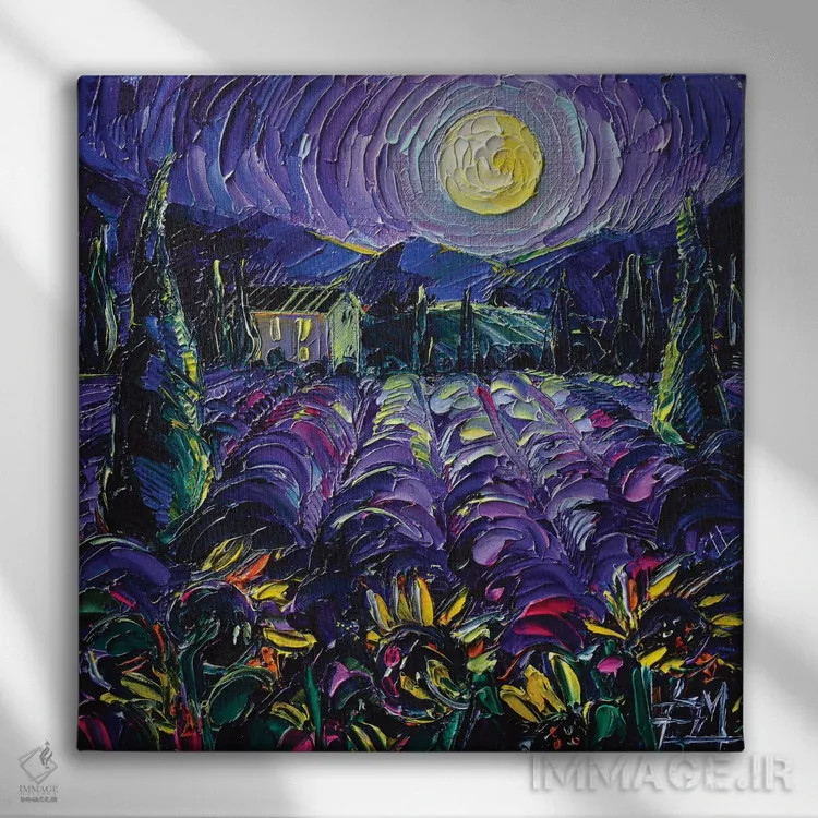 تابلو دکوراتیو شب اسطوخودوس پروانس اثر مونا ادولسکو - نمای روبهرو روی دیوار