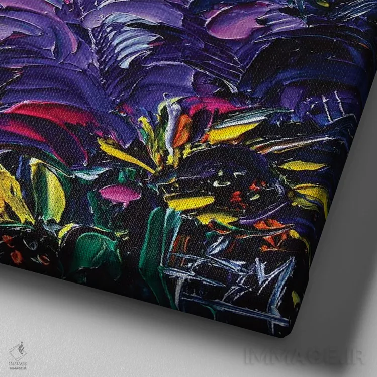 تابلو دکوراتیو شب اسطوخودوس پروانس اثر مونا ادولسکو - نمای نزدیک بافت بوم