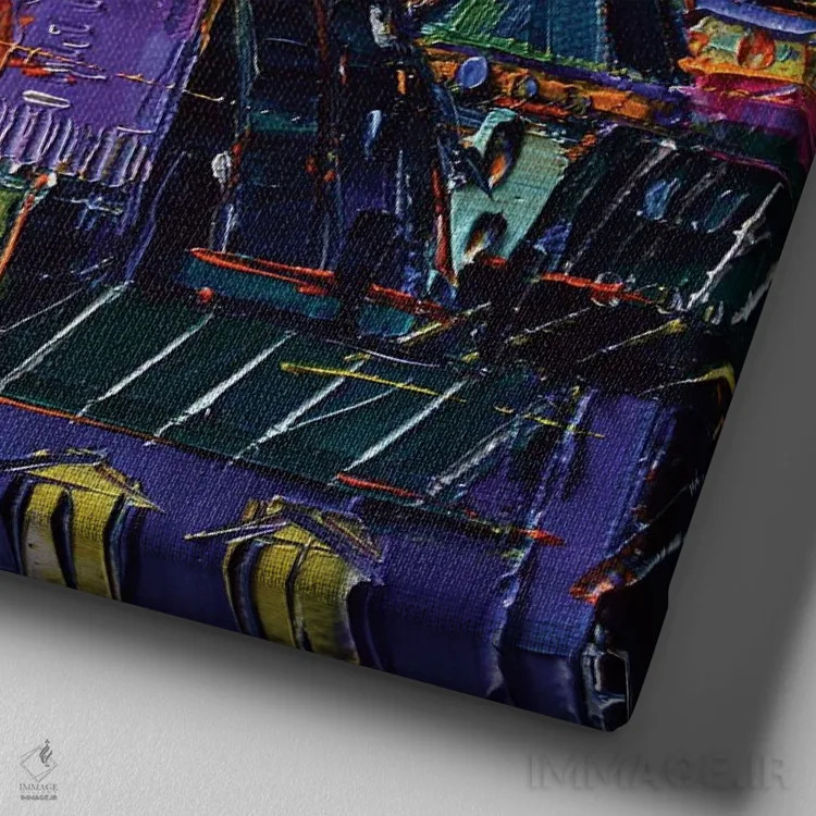 تابلو دکوراتیو پشت بام های رنگارنگ پاریس اثر مونا ادولسکو - نمای نزدیک بافت بوم