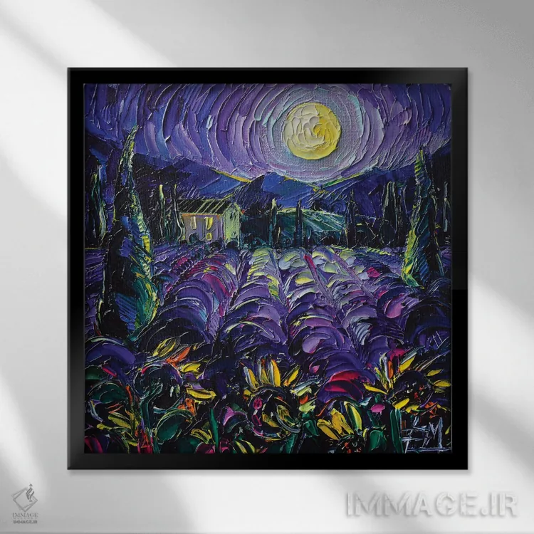 تابلو دکوراتیو شب اسطوخودوس پروانس اثر مونا ادولسکو - نمای قابدار مشکی