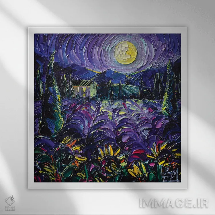 تابلو دکوراتیو شب اسطوخودوس پروانس اثر مونا ادولسکو - نمای قابدار سفید