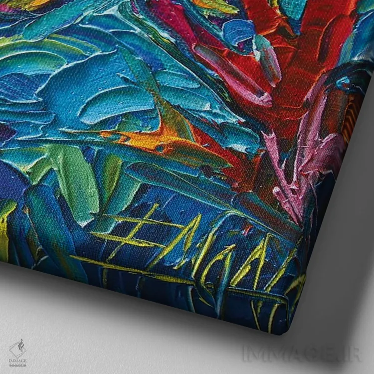 تابلو دکوراتیو ماهی های زرد گرمسیری زیر آب اثر مونا ادولسکو - نمای نزدیک بافت بوم