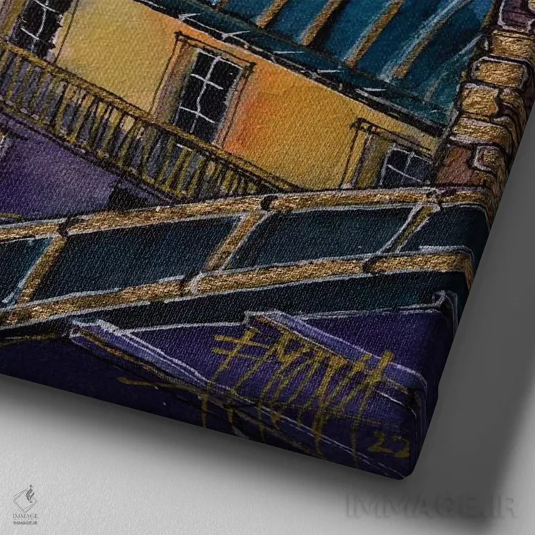 تابلو دکوراتیو شب بر پشت بام های پاریس اثر مونا ادولسکو - نمای نزدیک بافت بوم