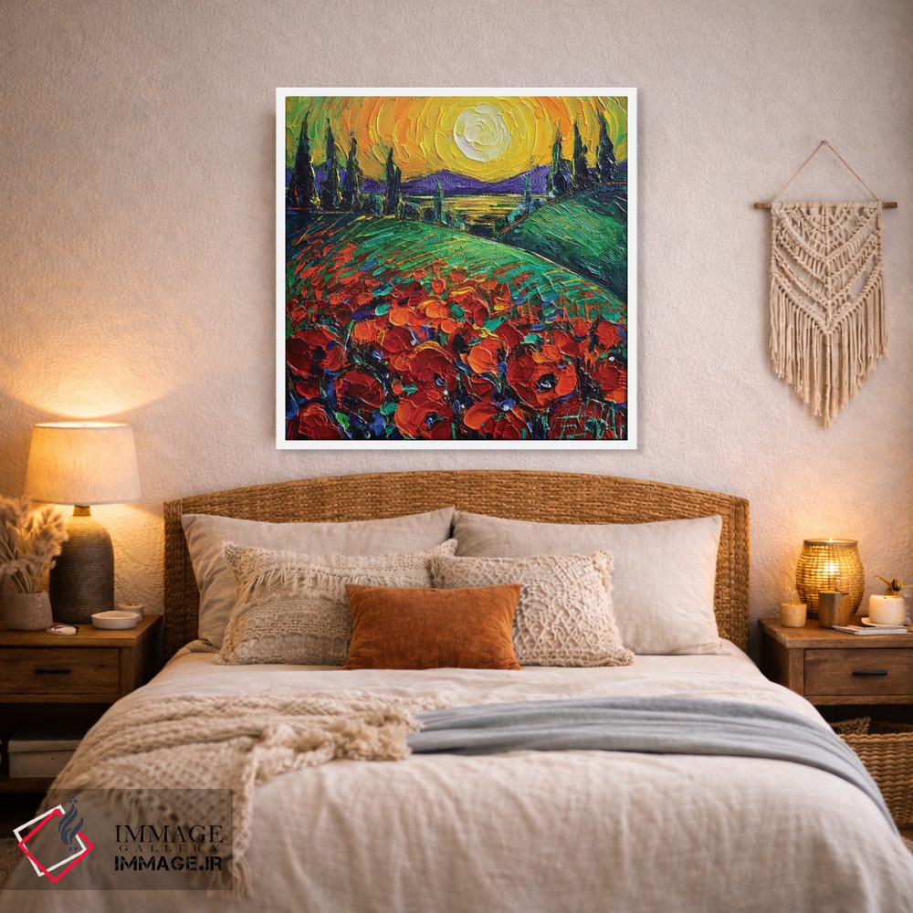 تابلو دکوراتیو غروب منظره شقایق ها اثر مونا ادولسکو - D1W