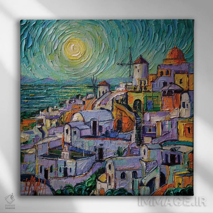 تابلو دکوراتیو جادوی سانتورینی اثر مونا ادولسکو - نمای روبهرو روی دیوار