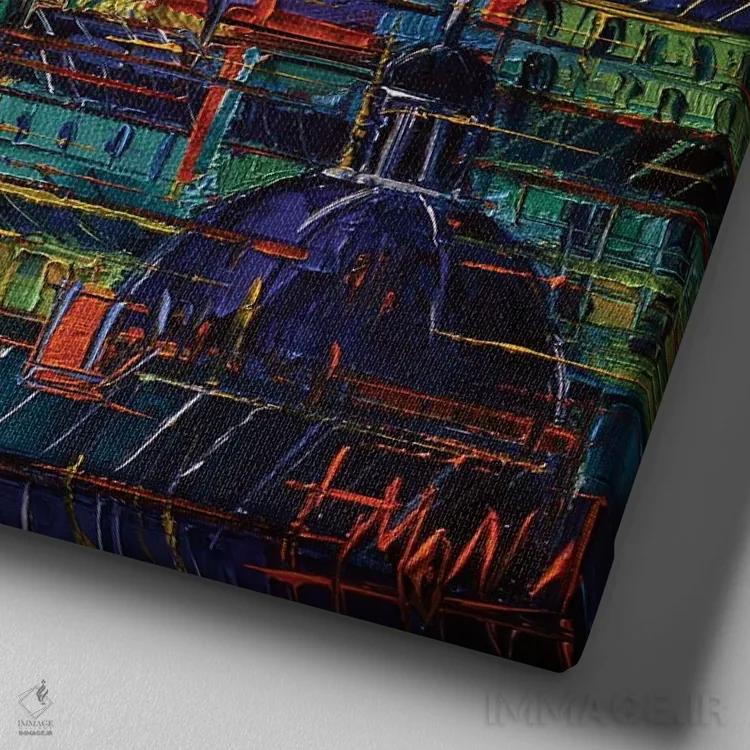 تابلو دکوراتیو پشت بام های پاریس در رنگ های گوناگون اثر مونا ادولسکو - نمای نزدیک بافت بوم