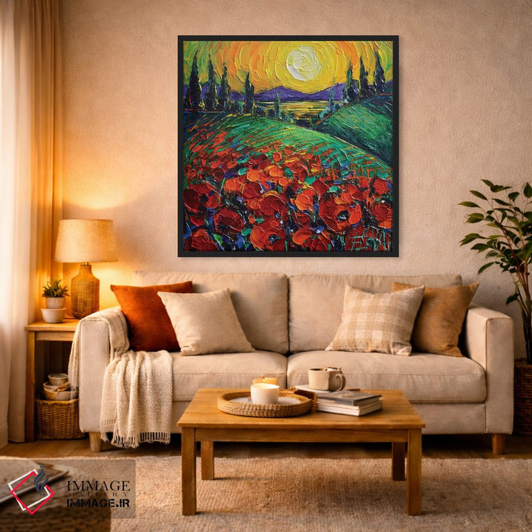 تابلو دکوراتیو غروب منظره شقایق ها اثر مونا ادولسکو - D2B