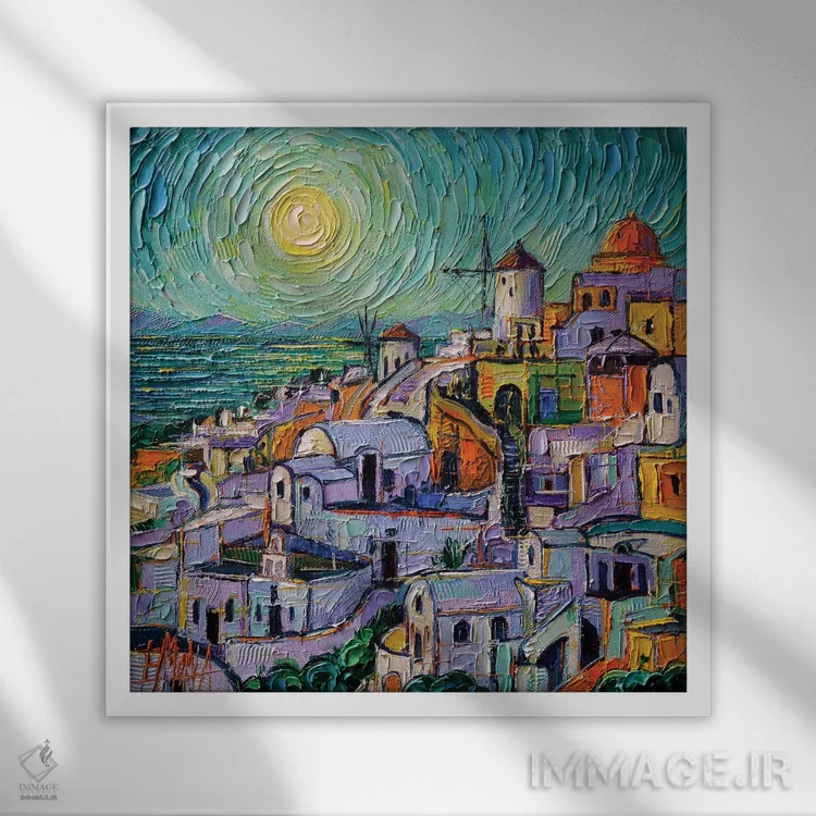 تابلو دکوراتیو جادوی سانتورینی اثر مونا ادولسکو - نمای قابدار سفید