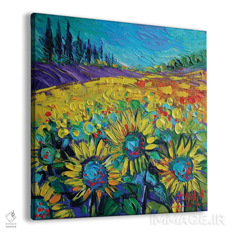 تابلو انتزاعی آفتابگردان های شاد اثر مونا ادولسکو - نمای پرسپکتیو محصول