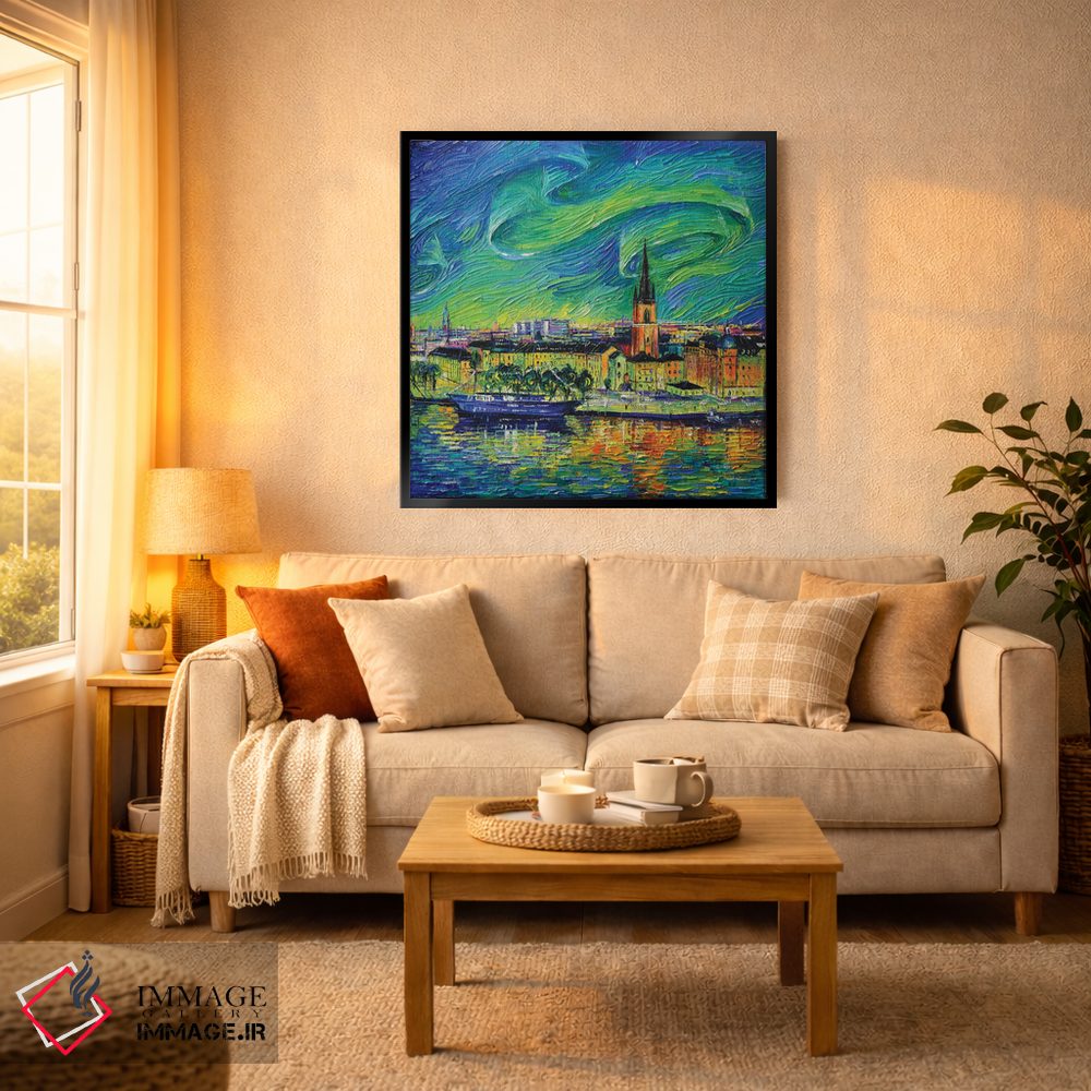 تابلو دکوراتیو شفق قطبی بر فراز استکهلم اثر مونا ادولسکو - D3B