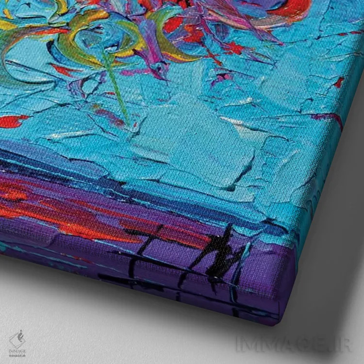 تابلو انتزاعی مینیاتور گل اثر مونا ادولسکو - نمای نزدیک بافت بوم