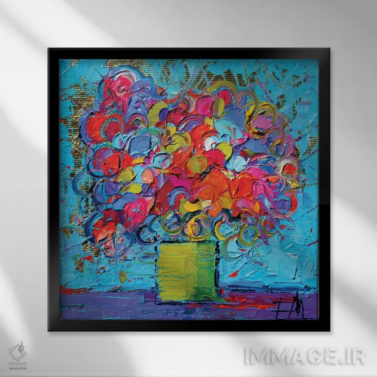 تابلو انتزاعی مینیاتور گل اثر مونا ادولسکو - نمای قابدار مشکی