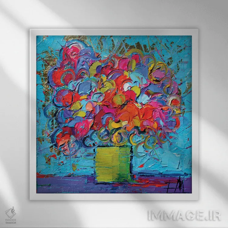 تابلو انتزاعی مینیاتور گل اثر مونا ادولسکو - نمای قابدار سفید