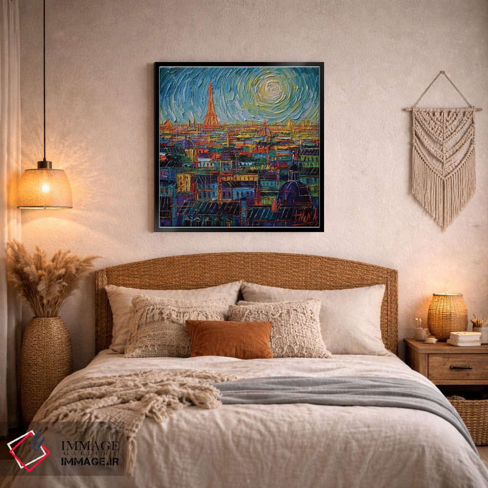 تابلو دکوراتیو پشت بام های پاریس در رنگ های گوناگون اثر مونا ادولسکو - D3B