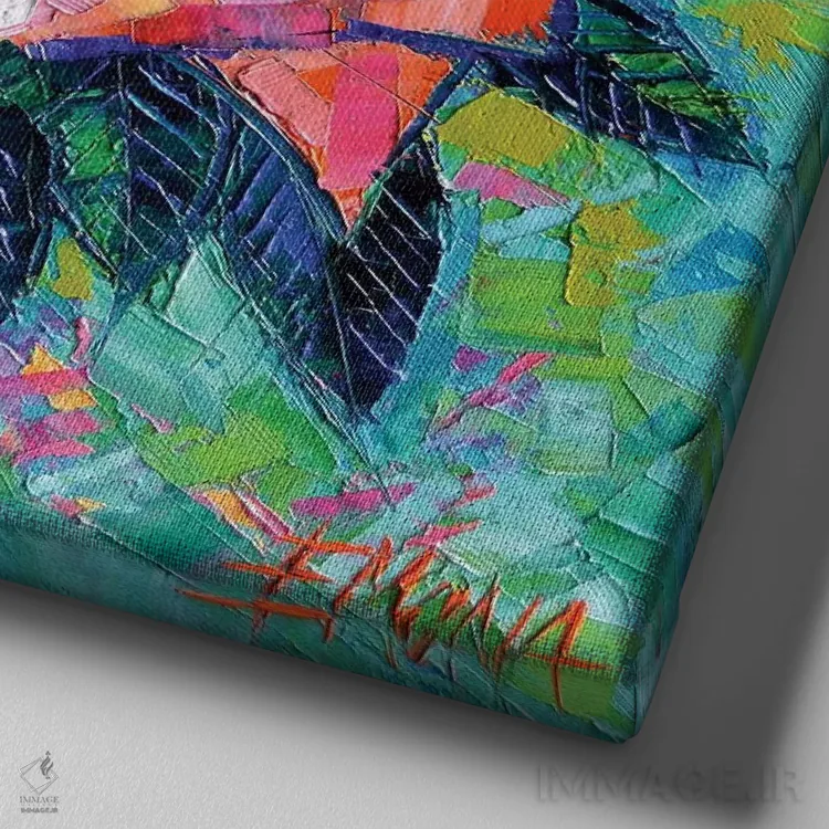 تابلو انتزاعی دسته گل انتزاعی رزها اثر مونا ادولسکو - نمای نزدیک بافت بوم