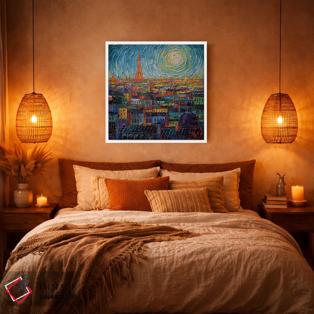 تابلو دکوراتیو پشت بام های پاریس در رنگ های گوناگون اثر مونا ادولسکو - D5W