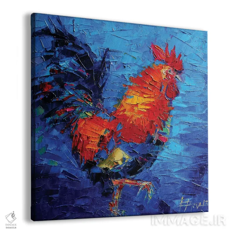 تابلو انتزاعی خروس رنگارنگ انتزاعی اثر مونا ادولسکو - نمای پرسپکتیو محصول