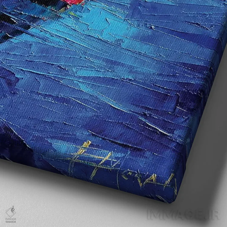 تابلو انتزاعی خروس رنگارنگ انتزاعی اثر مونا ادولسکو - نمای نزدیک بافت بوم