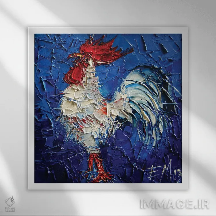 تابلو دکوراتیو خروس سفید کوچک انتزاعی اثر مونا ادولسکو - نمای قابدار سفید