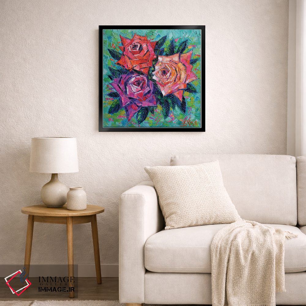 تابلو انتزاعی دسته گل انتزاعی رزها اثر مونا ادولسکو - D6B