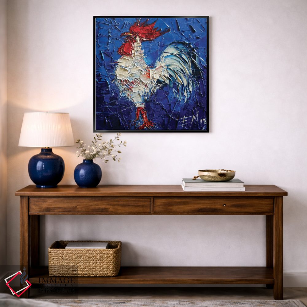 تابلو دکوراتیو خروس سفید کوچک انتزاعی اثر مونا ادولسکو - D3B