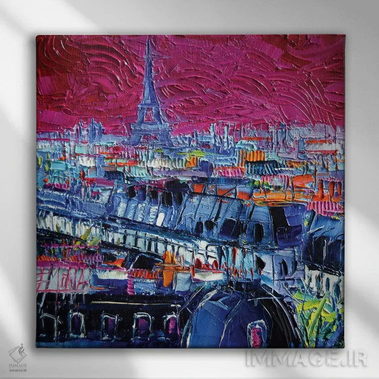 تابلو دکوراتیو پاریس صورتی اثر مونا ادولسکو - نمای روبهرو روی دیوار