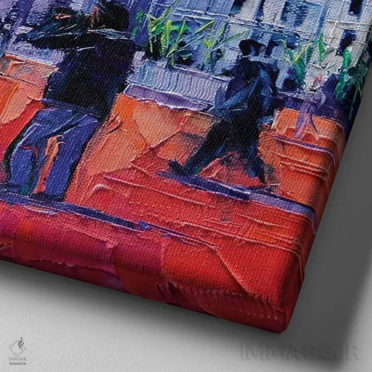 تابلو دکوراتیو یک سه شنبه در لیون اثر مونا ادولسکو - نمای نزدیک بافت بوم