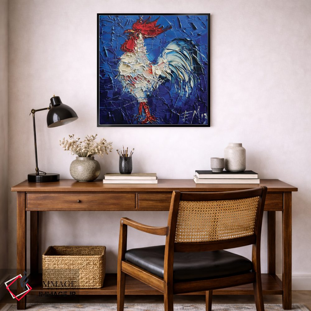 تابلو دکوراتیو خروس سفید کوچک انتزاعی اثر مونا ادولسکو - D6B