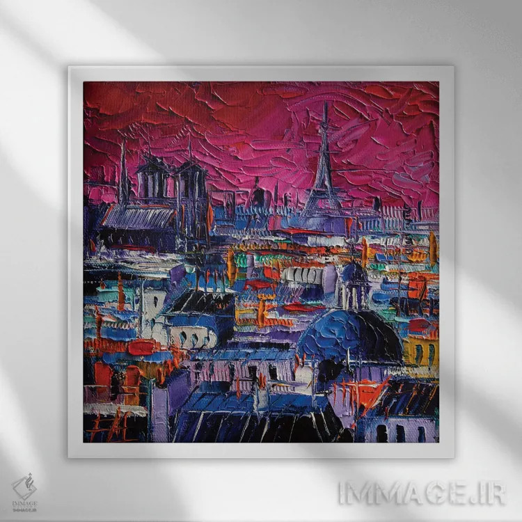 تابلو دکوراتیو پشت بام های پاریسی اثر مونا ادولسکو - نمای قابدار سفید
