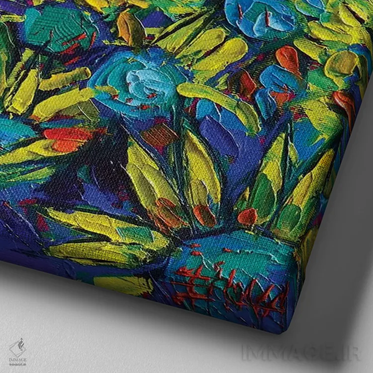 تابلو دکوراتیو خیال پردازی آفتابگردان ها اثر مونا ادولسکو - نمای نزدیک بافت بوم